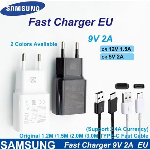 For Original Samsung 9V2A EU Charger Adaptive Fast Charger plug USB Quick Adapter Type-C Cable For Galaxy S9 S8 Plus Note 9 8 A3