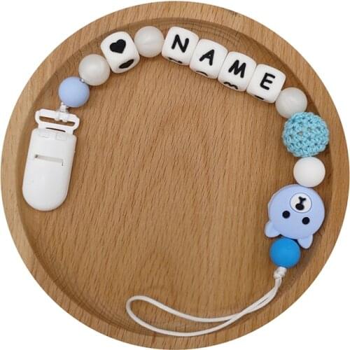 Personalized Name Pacifier Holder English Russian Name Silicone Newborn Teether Chain Baby Teething Toy Bear Bead Clip Teether