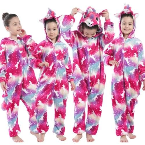 Kigurumi Unicorn Pajamas For Girls Boys Kids Sleepwear Children Funny Cosplay Winter Flannel Onesies Baby Panda Stitch Pijama