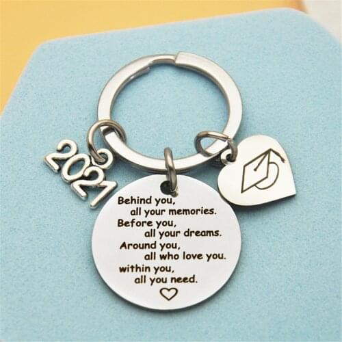 2021 Graduation Gifts Stainless Steel Letter Keychain Behind You Of All Your Memories Pendant Jewery Car Keyring Key Chain