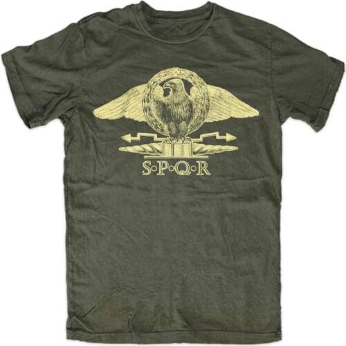 100% Cotton Short Sleeve O-Neck Spqr T-Shirt Olive Spqr Rome Gladiators Roman Empire Legionnaire, Praetorian Logo Shirts