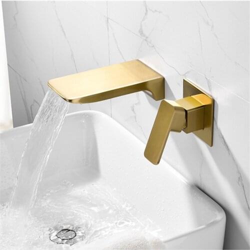 Bathroom Basin Faucets Solid Brass Brushed Black/Chrome Sink Mixer Tap Hot & Cold Lavatory Crane Taps In-Wall Waterfall Faucets