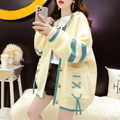 Spring and autumn loose hooded sweater coat womens lazy style Korean style cardigan loose versatile top