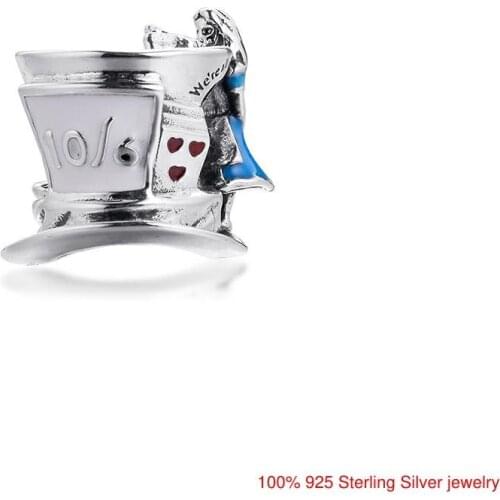 Spring Alice The Mad Hatters Tea Party Charm Fits Snake Chain Bracelets & Bangle Sterling Silver Beads For Jewelry Making Charms