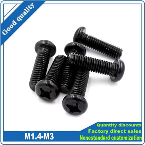50pcs Black 304 Stainless Steel Cross Rcessed Pan Head Screw M1.4 M1.6 M2 M2.5 M3 Small Machine Philips Bolts GB818