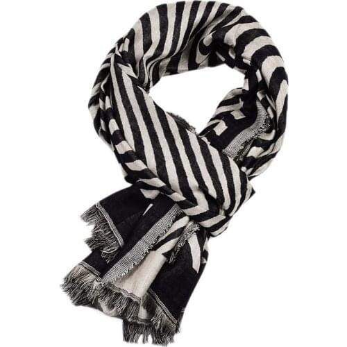 High Quality Outdoor Mens Scarves Casual Big Size Neck Scarves Winter Cool Wave Stripe Pattern Fringe Shawl Stole 190x65cm 1pc