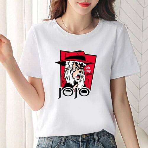 Funny Cartoon Womens T Shirt JoJos Bizarre Adventure Josuke and Okuyasu Printed Harajuku Anime Tee JoJo Graphic Manga Top tee