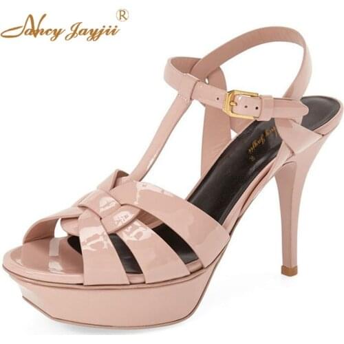 Pink Coffee Summer Shoes Woman Thin High Heels Platform T-strap Spring Sandals Buckle Sexy Casual Dress Shoes Woman