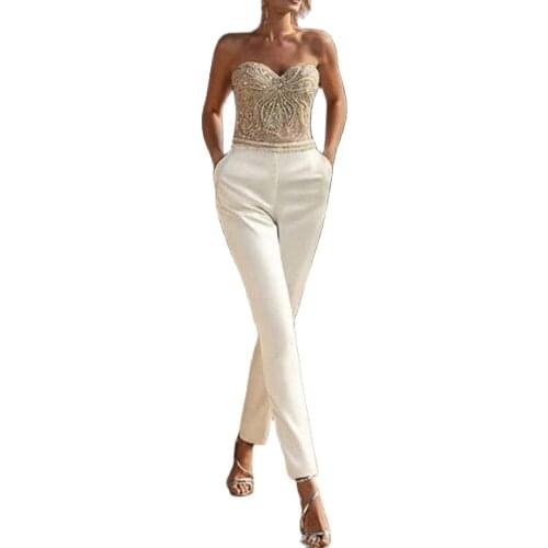 Women Fashion Elegant Jumpsuit Romper Summer Strapless Sequin Overalls Female Playsuits