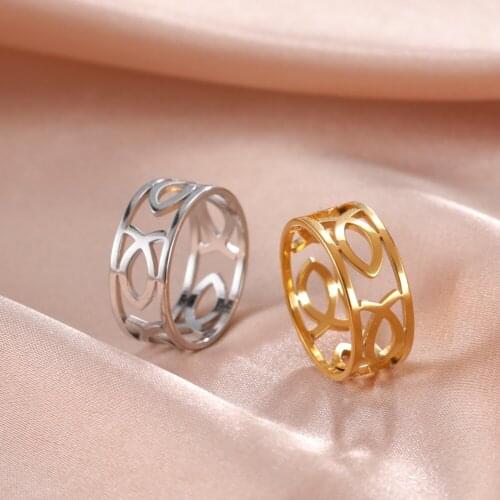 Cazador Hollow Geometric Fish Rings for Women Stainless Steel Gold Color Party Birthday Finger Ring 2021 Trend Jewelry Gifts New
