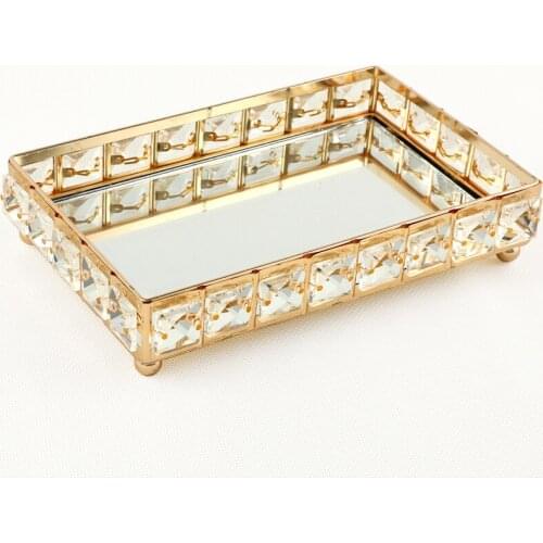 Gold Square Crystal Cake Stand Mirror Cupcake Dessert Display Decoration Tools Wedding Party Birthday Display Home Storage Tray