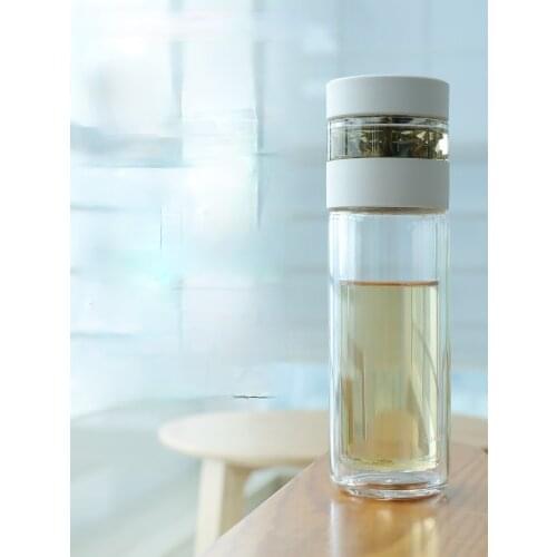 Zq Xiaomi Full Grid Double Layer Glass Cup Household Portable Clear with Cover Tea Water Separation Tea Making