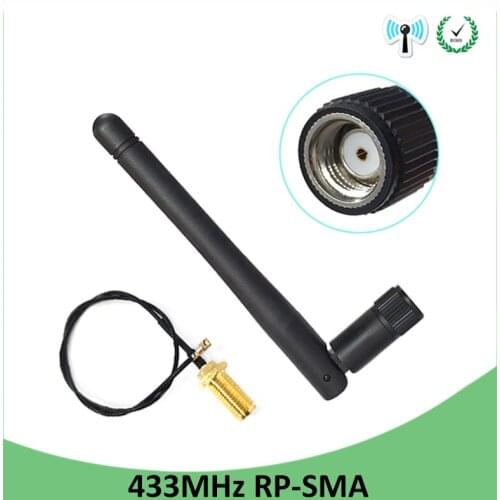 10pcs 433Mhz Antenna 3dbi GSM 433 mhz RP-SMA Connector Rubber 433m Lorawan antenna+ IPX to SMA Male Extension Cord Pigtail Cable