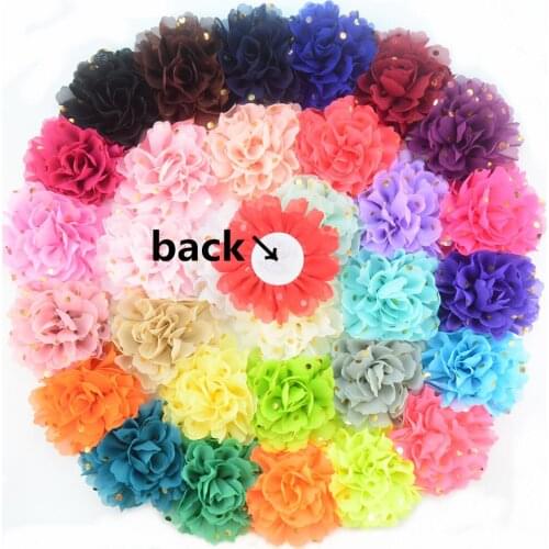 100 pcs/lot, 10 CM Gold Polka Dot Chiffon Petal Flower, Wedding Fabric Flowers For Hair Accessories