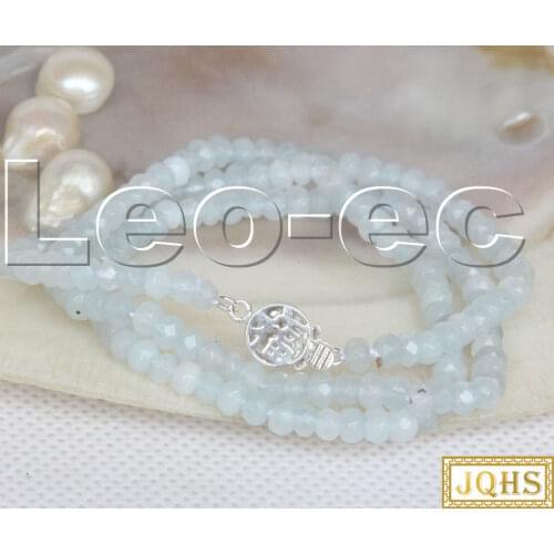18" 2X4mm Faceted Rondelle Natural Aquamarine Gems Beads necklace 925s clasp v1743