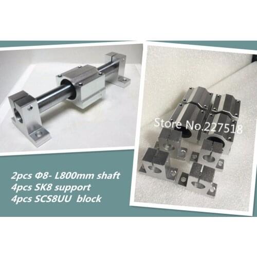 2pcs 8mm -L800mm linear round shaft +4pcs SK8 shaft support+4pcs SCS8UU block