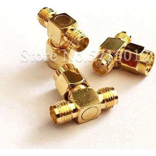 2pcs SMA-KJK T-shape RF Cable Adaptors SMA Male Turn 2 Famale Socket Connector Converter Tee Connector Adaptor
