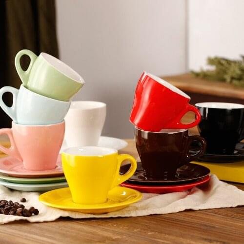 280ml Colorful Thick Body Tulip Ceramic Latte Cup and Saucer for WLAC Ceramic Coffee Cup Saucer