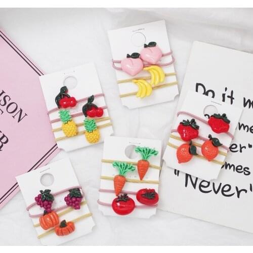 4PCS Cute Cartoon Vegetables Fruits Elastic Hair Bands Baby Headwear Girls Hair Accessories Tie Hair Ropes Children Headdress
