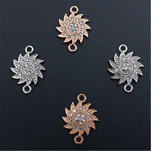 6pcs Silver Color/Gold Handmade Rhinestones Sunflower Charm Bracelet Necklace DIY Handmade Metal Jewelry Alloy Connectors