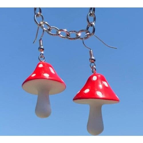 Amanita Red Mushroom Earrings Stocking Stuffer Novelty Funky Gift Mushroom Drop Earrings Fungi Jewelry LO39F-3DH