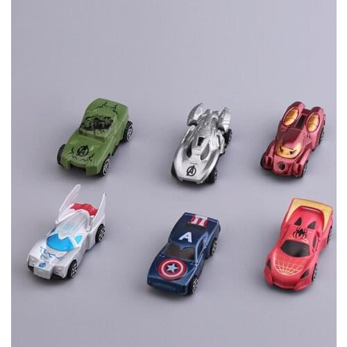 6PCS 7cm Anime Sports Car The Avengers Theme Plastic Model Cars Cake Decoration Vehicle Table Ornaments Collection Gift Kids