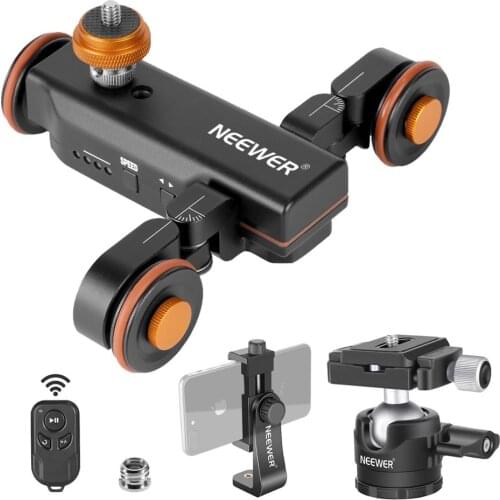Neewer 3-Wheels Motorized Camera Video Auto Dolly Car + Wireless Remote 3 Speed Adjustable+Low-Profile Ball Head+Rotatable Clip