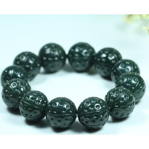 Natural Hetian Jade Round Beads 20mm Elastic Bracelet Charm Jewellery Fashion Accessories Hand-Carved Man Woman Amulet Gifts