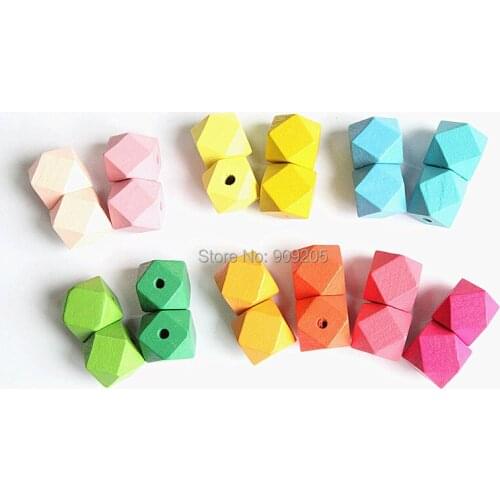 SANSHOOR 20mm DIY Wooden Beads Rainbow Color Geometric Wooden Beads for Handmade Necklace Home Birthday Decoration 50pcs/lot