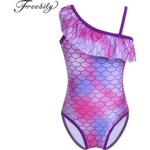 Kids Girls Beach Swim One-piece Mermaid Scales Printed Ruffled One-shoulder Swimsuit Swimwear Swimming Bathing Suit 12 Months-8