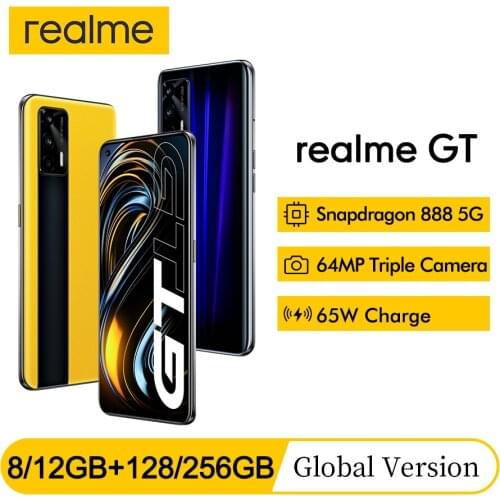 Global Version realme GT 5G 6.43''AMOLED 8GB 128GB 65W Dart Charge ualcomm Snapdragon 888 5G 64MP 4500mAh Mobile Phone