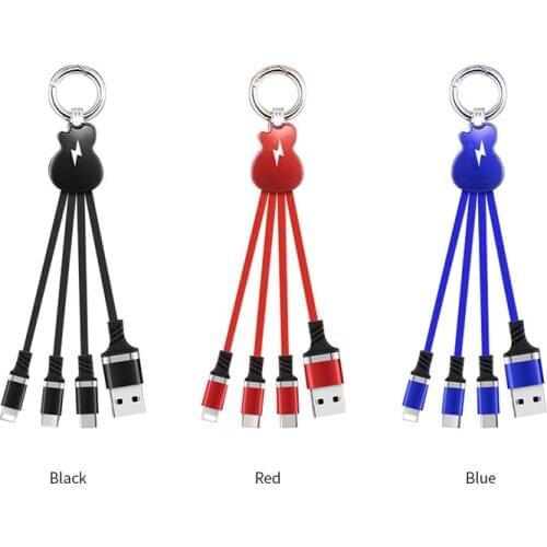 Guitar key chain cable LED light LOGO mobile phone one drag three cable 3 pack