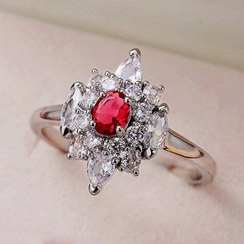 JK Personality Red Cubic Zirconia Rings Women Wedding Engagement Party Finger Ring Anniversary Gift Luxury Jewelry Wholesale