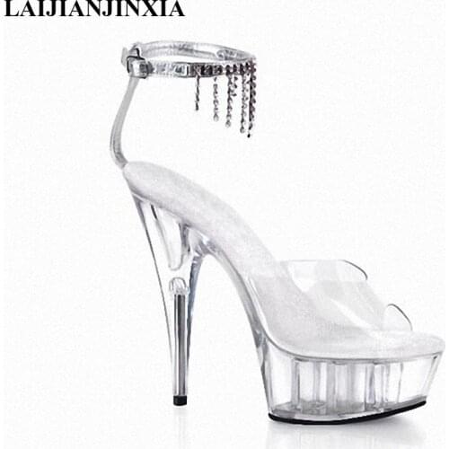LAIJIANJINXIA New Crystal Shoes, 6 Inch Stiletto High Heels Clear Platforms Strappy Sexy Shoes 15cm High Heels Crystal Sandals