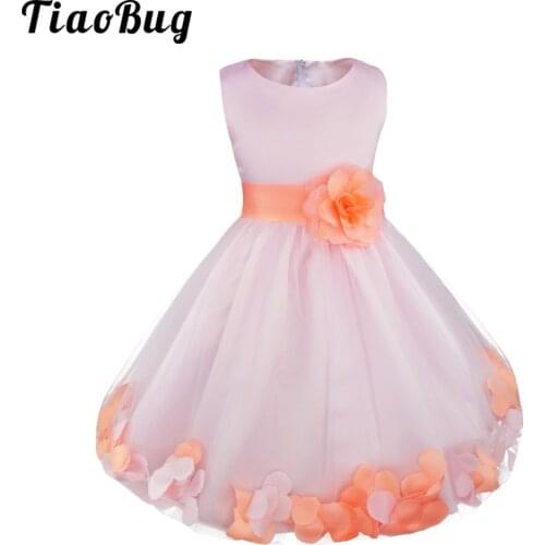 TiaoBug Summer Kids Infant Girls Flower Petals Tulle Dress Formal Wedding Pageant Party Birthday Costume