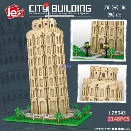 LEZI 2148pcs Mini Blocks Architecture Leaning Tower of Pisa Castle Building Bricks Kids Toys for Children Gift Girl Present 8043