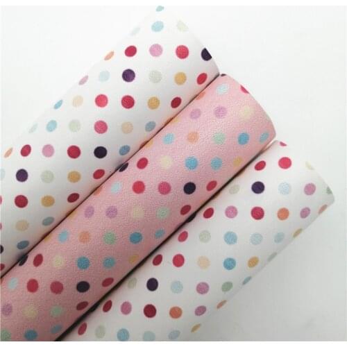 Polka Dots Printed Synthetic Faux Leather Vinyl Fabric Sheets with Felt Backing Leather for Bows Earrings 21X29CM 6S89C