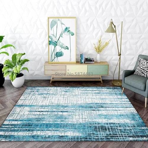 Fashion Modern Abstract Blue Lattice Line Living Room Bedroom Bedside Carpet Floor Mat Customization