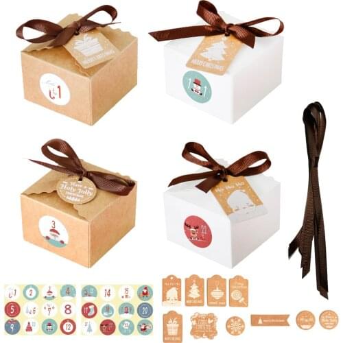 24sets Christmas Candy Box Treat Box Set with Advent Stickers and Gift Tag Favor Box Set