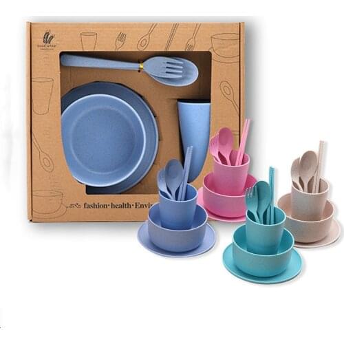 6-piece Set of Household Portable Degradable Bowls, Cups, Saucers, Spoons, Forks, Chopsticks, Wheat Straw Tableware