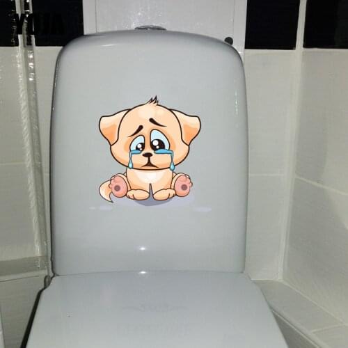 YOJA 20.4*19.4CM Cartoon Crying Sad Dog WC Sticker Toilet Decor Funny Wall Decals T1-0257