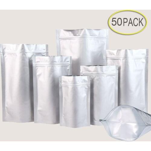 50pcs Aluminum Foil Pouchs Heat Seal Stand Up ZipLock Valve Zipper Plastic Retail Packaging Tea Bag Storage Retail Avoid light