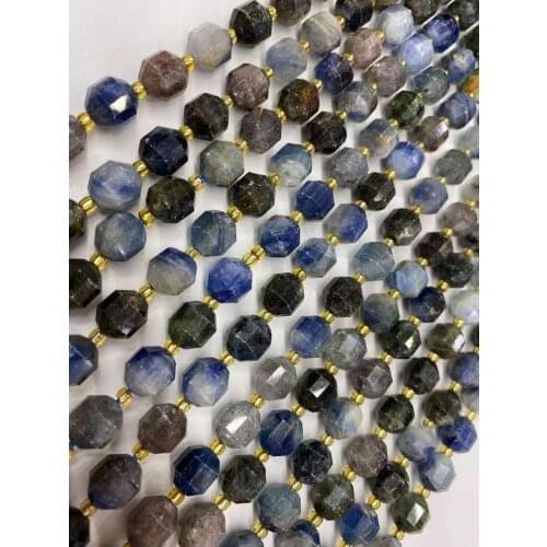 Natural kyanite stone lantern beads cut face corner beads DIY crystal semi-finished accessories accessories 38 cm long