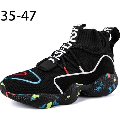 New Thick Bottom flying Woven Mesh Shoe Men Shoe Sport Version Hip-Hop Camouflage Socks Shoe Couple High-Help Women Running Shoe