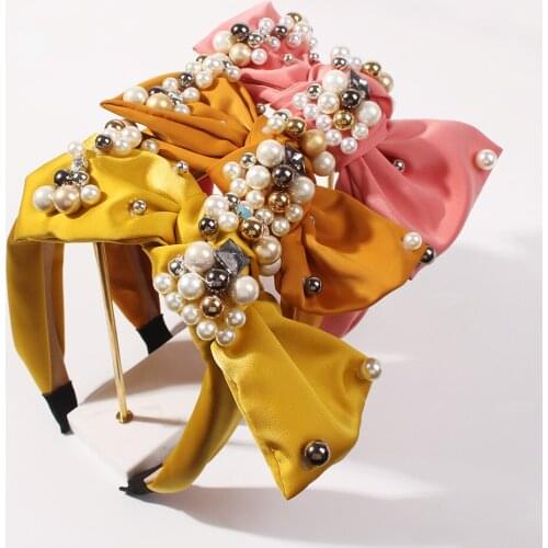 Hairband with Bow Rhinestone Knotted Headbands Imitation Pearl Hair Bands For Women Girls Party Wedding Hair Jewelry Headwear