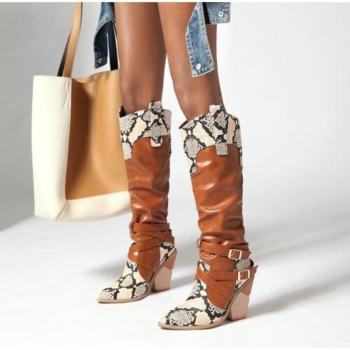 IPPEUM Shoes For Women 2021 Ladies Western Knee High Boots For Women Fashion Buckle Pointed Toe Women Boots Knee High Boots