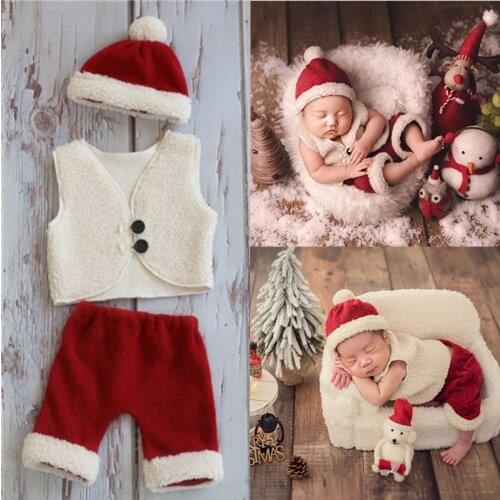 Newborn Baby Clothes Boys Girls Christmas Cartoon Santa Shorts+Vest+Hat Set Photography Props Outfits
