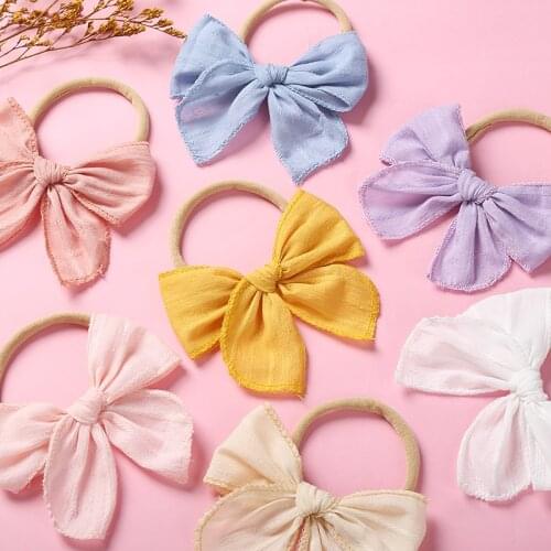 32pc/lot Newborn Solid Embroidery Hair Bow Headband Nylon Baby Headband for Girls Curled Edge Nylon Headband Kids Hair Clips