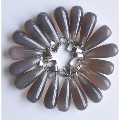 Wholesale 30pcs/lot fashion hot sell natural grey onyx long drop shape charms pendants for jewelry accessories making free