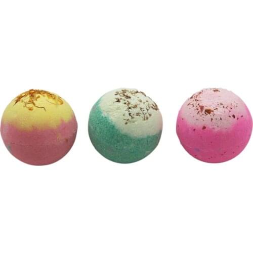 3X120g Organic Bath Bombs, Dried Flower Petals, Round Pattern, Moisturizing Nourishing , Handmade, Christmas Gift,Bath Salts